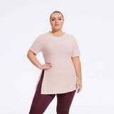 Plus Size Hooded Side-Slit Slim Fit Yoga Top