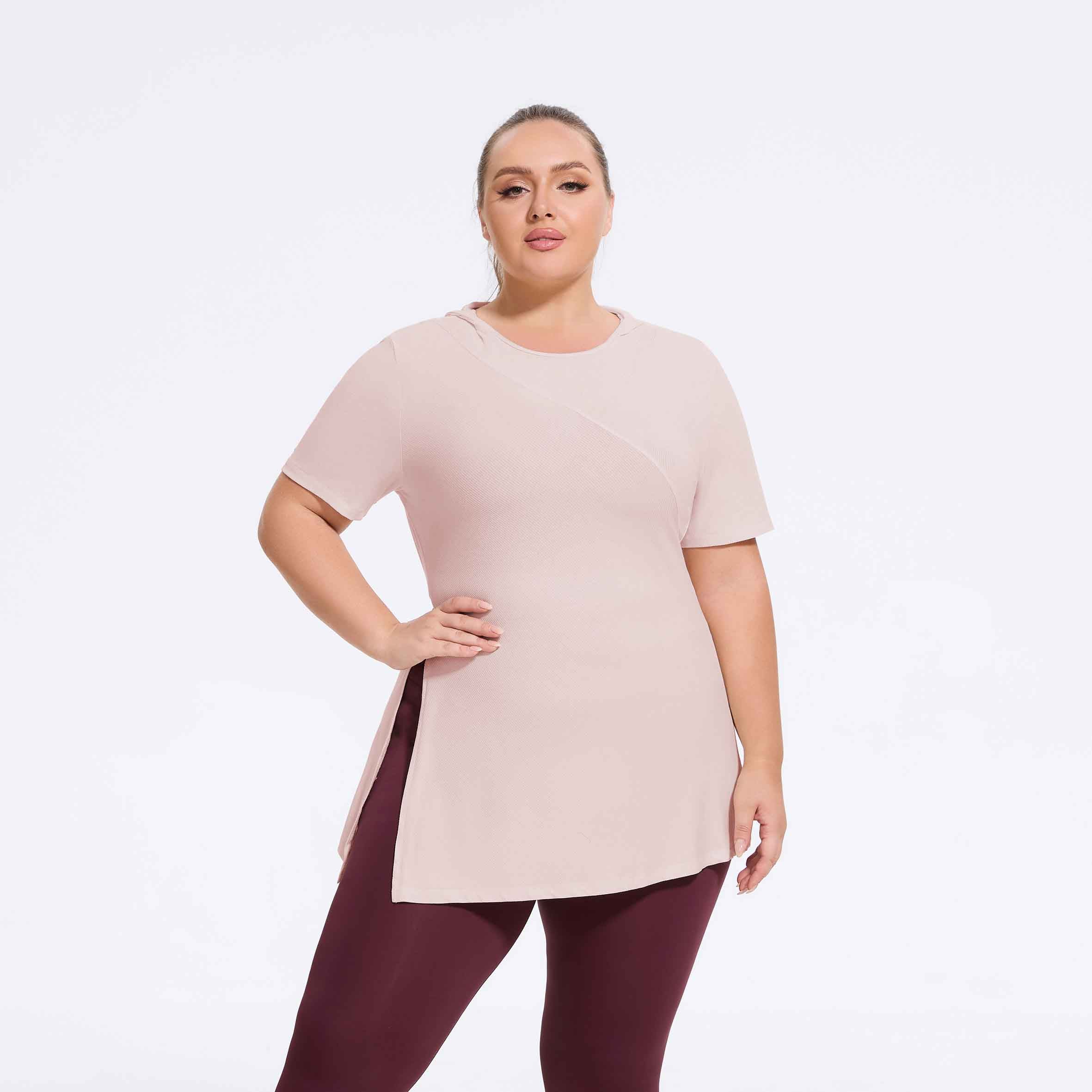 Plus Size Hooded Side-Slit Slim Fit Yoga Top