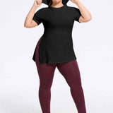 Plus Size Hooded Side-Slit Slim Fit Yoga Top