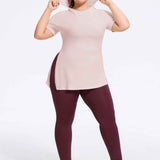 Plus Size Hooded Side-Slit Slim Fit Yoga Top