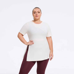 Plus Size Hooded Side-Slit Slim Fit Yoga Top